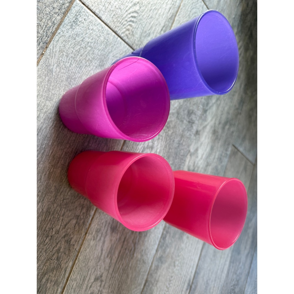 Tupperware Bell Tumblers Set of 4 Pink Purple 12 & 18 oz Stackable Cups Vintage